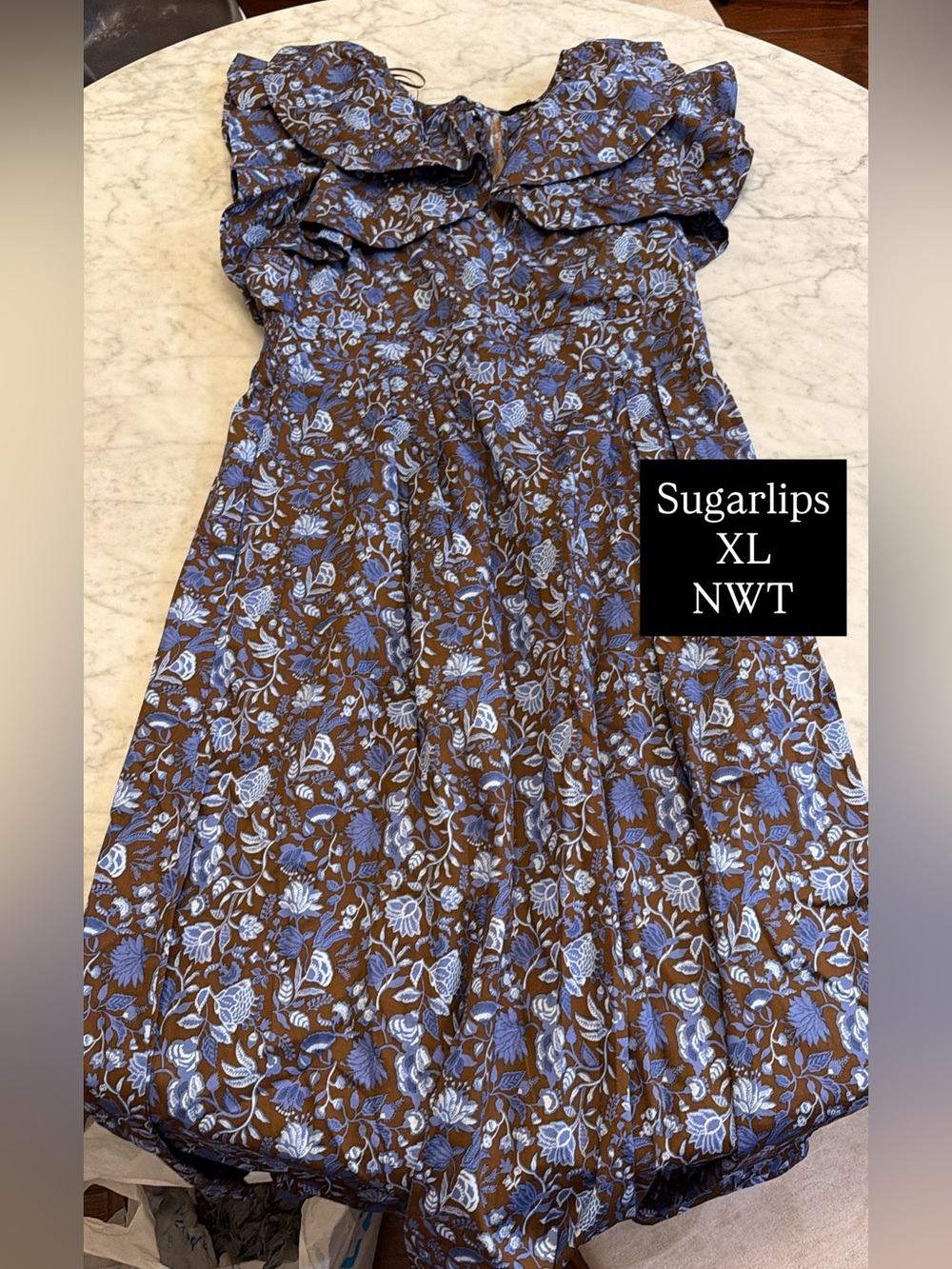 Sugarlips Brown maxi Dress with blue hues Floral Print